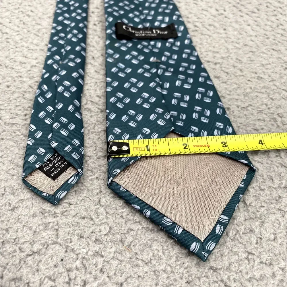 Vintage Christian Dior Men Silk Necktie Green Macaron Corpcore Preppy 90s Career
